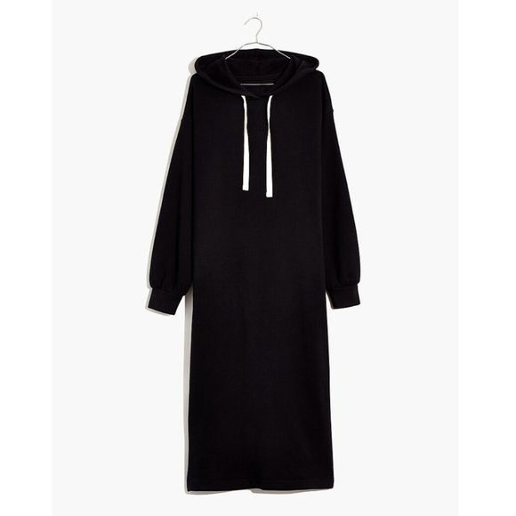 MADEWELL TRUE BLACK MWL BETTERTERRY HOODIE POCKETS SWEATSHIRT MIDI DRESS - Picture 6 of 8